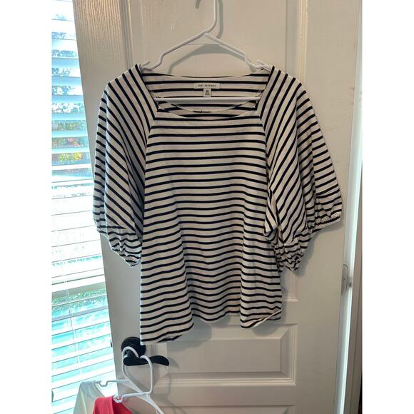 Set of 3! Free Assembly red, blue and white striped and white puff sleeve knits - Picture 3 of 12